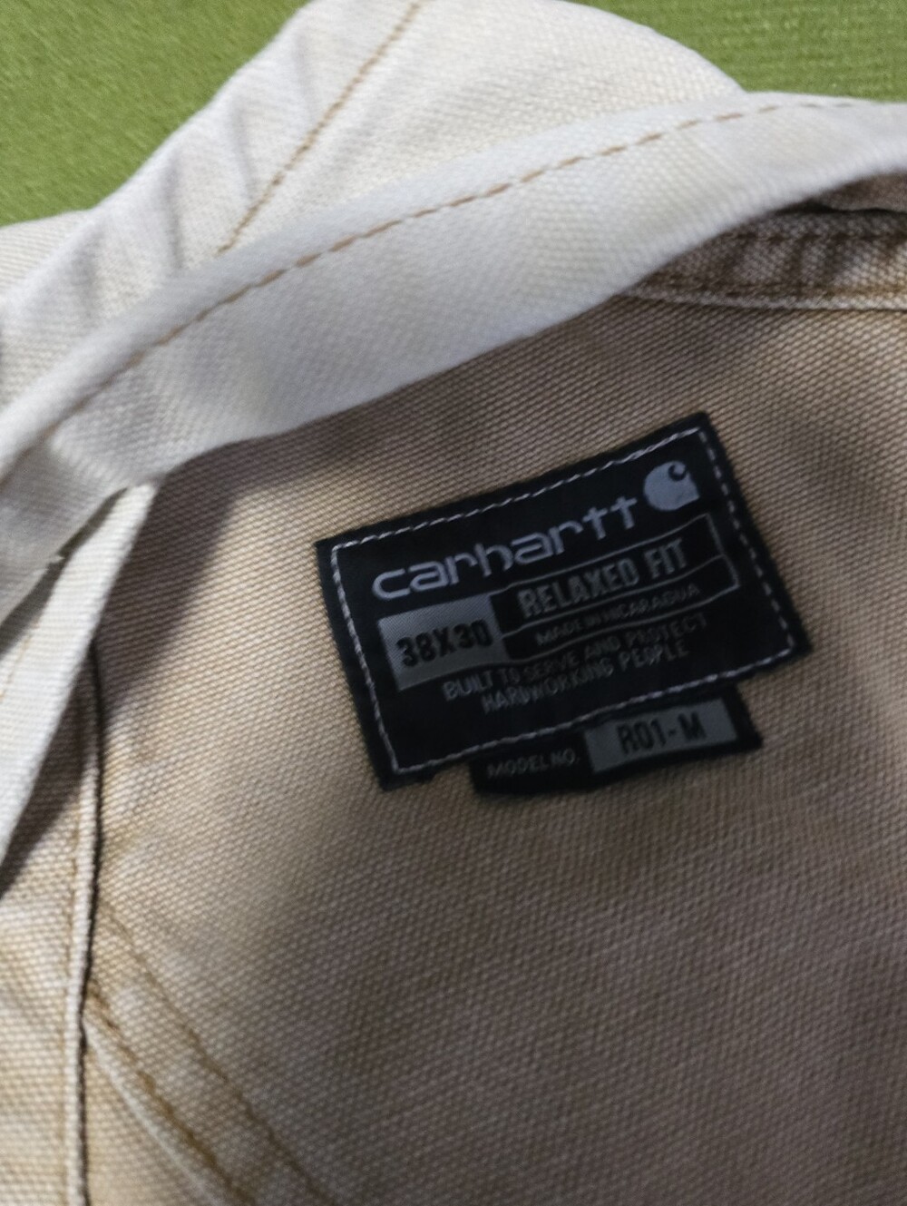 Distressed Carhartt Denim Bib Overalls with Dark Brown Straps - Picture 6 of 6